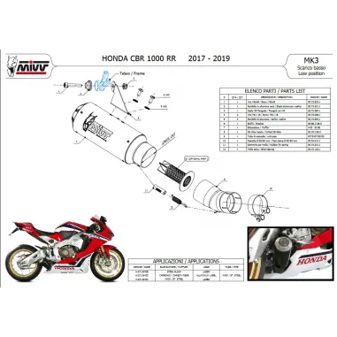 Mivv Honda Cbr 1000 RR 17 - 2019 Terminale Di Scarico Moto Marmitta Mk3 Inox Basso