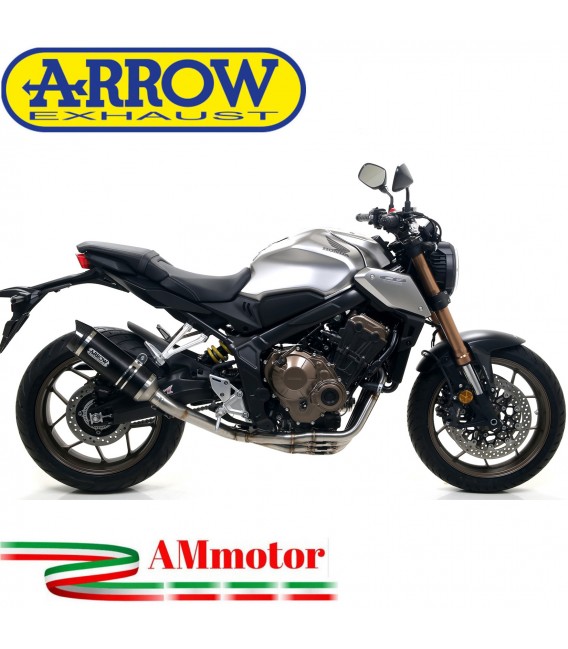 Terminale Di Scarico Arrow Honda CB 650 R 19 - 2022 Slip-On Thunder Alluminio Dark Moto Fondello Carbonio