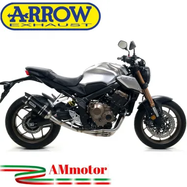 Terminale Di Scarico Arrow Honda CB 650 R 19 - 2023 Slip-On Thunder Alluminio Dark Moto Fondello Carbonio