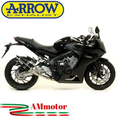 Terminale Di Scarico Arrow Honda Cbr 650 F 14 - 2018 Slip-On Thunder Alluminio Dark Moto Fondello Carbonio