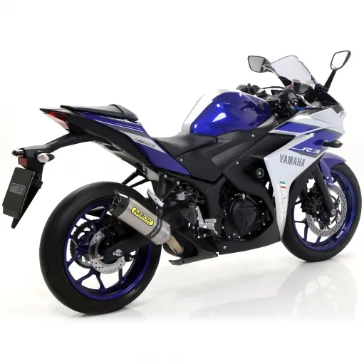 Terminale Di Scarico Arrow Yamaha Yzf R3 15 - 2016 Slip-On Street Thunder Titanio Moto Fondello Carbonio