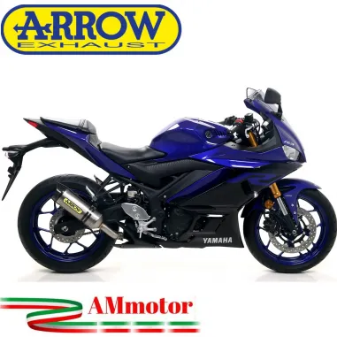 Terminale Di Scarico Arrow Yamaha Yzf R3 19 - 2020 Slip-On Street Thunder Titanio Moto Fondello Carbonio