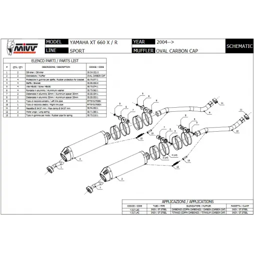 Mivv Yamaha Xt 660 X / R 04 - 2016  Terminali Di Scarico Per Moto Marmitte Oval Inox