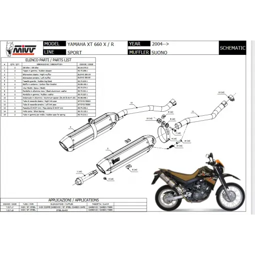 Mivv Yamaha Xt 660 X / R 04 - 2016  Terminali Di Scarico Per Moto Marmitte Suono Black