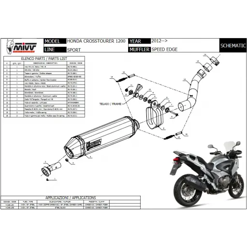 Mivv Honda Crosstourer 1200 Terminale Di Scarico Moto Marmitta Speed Edge Inox Nero