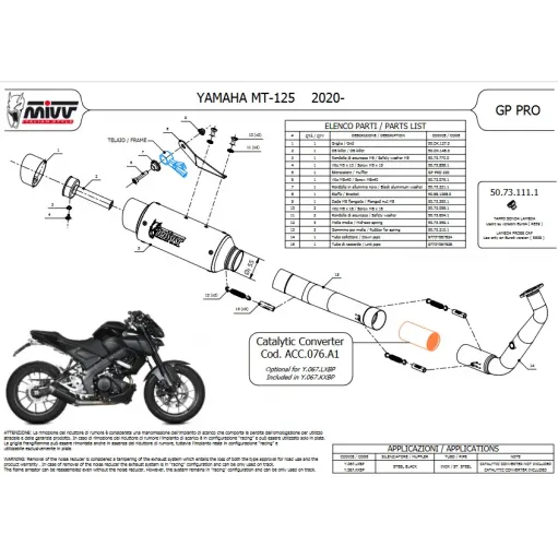 Scarico Completo Mivv Yamaha Mt-125 Terminale Gp Pro Inox Nero Moto