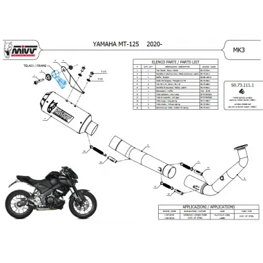 Scarico Completo Mivv Yamaha Mt-125 Terminale Mk3 Inox Moto Racing