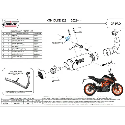 Mivv Ktm 125 Duke 21 - 2023 Terminale Di Scarico Marmitta Gp Pro Carbonio Moto Omologato