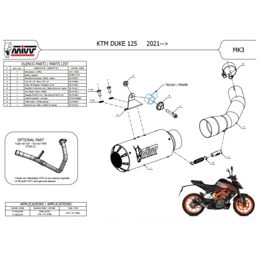 Mivv Ktm 125 Duke 21 - 2023 Terminale Di Scarico Marmitta Mk3 Inox Moto Racing