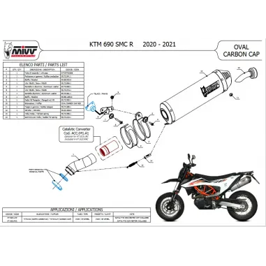 Mivv Ktm SMC 690 R Terminale Di Scarico Marmitta Per Moto Oval Titanio Carbon Cap