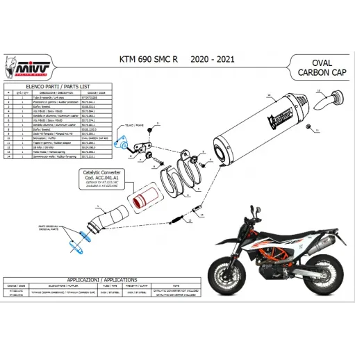Mivv Ktm SMC 690 R Terminale Di Scarico Marmitta Per Moto Oval Titanio Carbon Cap