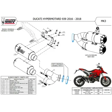 Mivv Ducati Hypermotard 939 16 - 2018 Terminali Di Scarico Moto Mk3 Inox Nero Racing