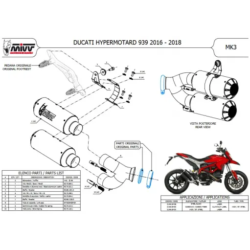 Mivv Ducati Hypermotard 939 16 - 2018 Terminali Di Scarico Moto Mk3 Inox Nero Racing