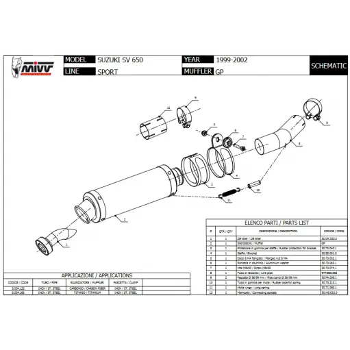 Mivv Suzuki SV 650 99 - 2002 Terminale Di Scarico Moto Marmitta Gp Carbonio
