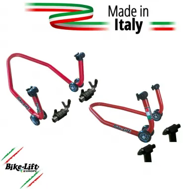 Coppia Cavalletti Alza moto Anteriore e Posteriore Bike Lift Con Supporti Strada Rosso