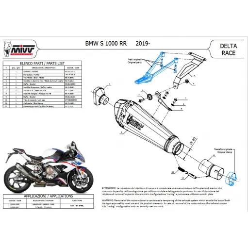 Mivv Bmw S 1000 RR Terminale Di Scarico Marmitta Delta Race Carbonio Moto Omologato