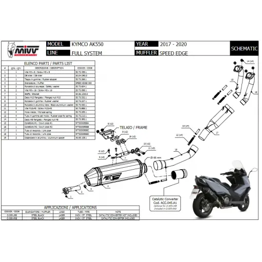 Scarico Completo Mivv Kymco AK 550 Terminale Speed Edge Inox Nero Moto Scooter