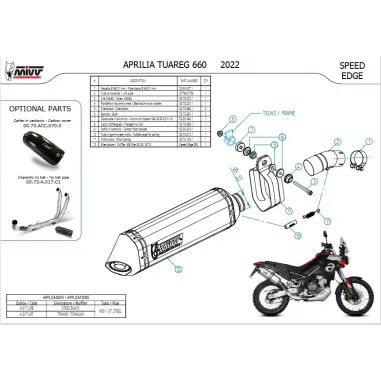 Mivv Aprilia Tuareg 660 Terminale Di Scarico Moto Marmitta Speed Edge Inox Nero