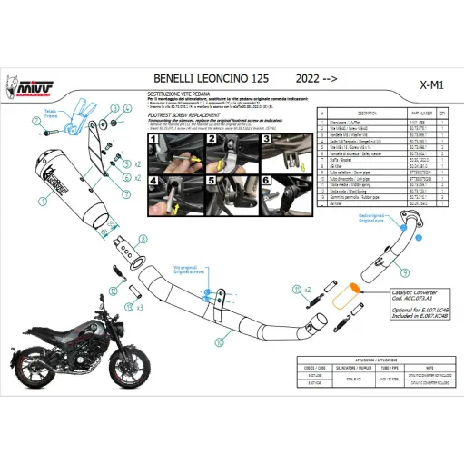 Scarico Completo Mivv Benelli Leoncino 125 Terminale X-M1 Inox Nero Per Moto