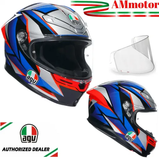 Casco Agv K6 S Slashcut Integrale Per Moto Bianco Nero Blu Lucido Visiera Max Pinlock