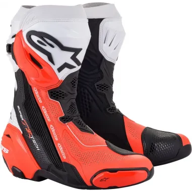 Alpinestars Supertech R Vented Black White Red Fluo Stivale Moto Racing Pista
