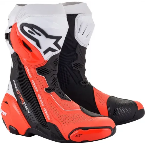 Alpinestars Supertech R Vented Black White Red Fluo Stivale Moto Racing Pista