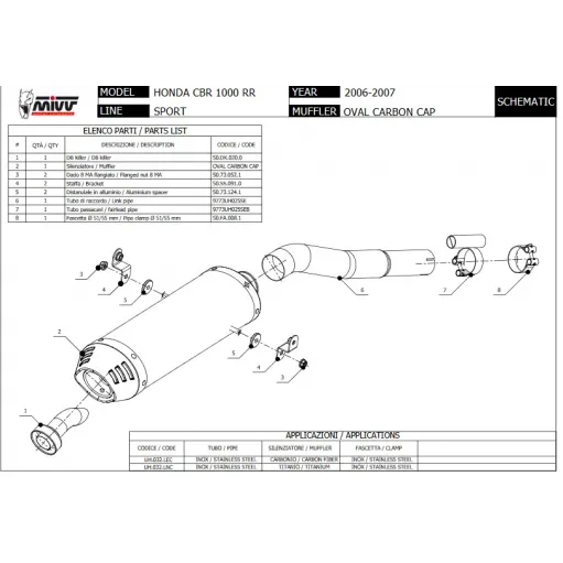 Mivv Honda Cbr 1000 RR 06 - 2007 Terminale Di Scarico Moto Marmitta Ovale Inox Omologato