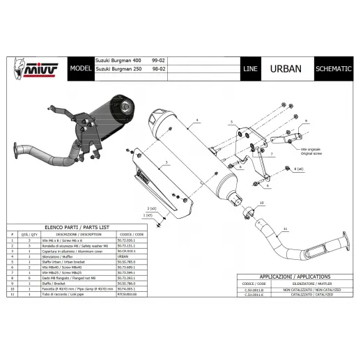 Scarico Completo Mivv Suzuki Burgman 400 Terminale Urban Inox Moto Scooter