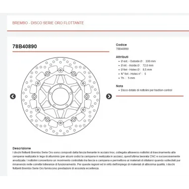 Dischi Freno Ducati 1198 S Brembo Serie Oro Anteriori Flottanti Coppia Moto