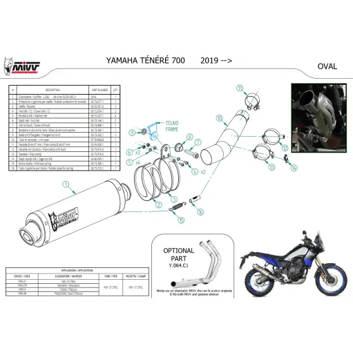 Mivv Yamaha Tenere' 700 Terminale Di Scarico Moto Marmitta Oval Inox Omologato