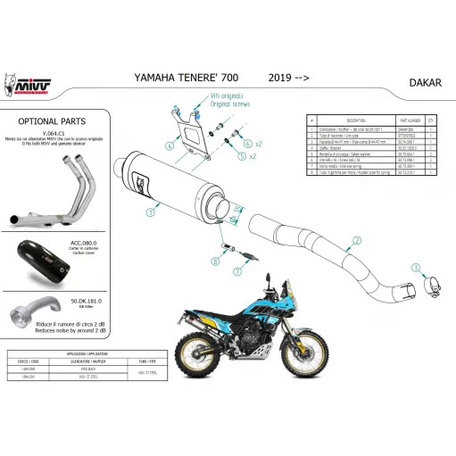 Mivv Yamaha Tenere' 700 Terminale Di Scarico Moto Marmitta Dakar Inox Nero Omologato