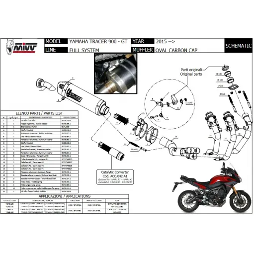Scarico Completo Mivv Yamaha Tracer 900 15 - 2020 Terminale Oval Carbon Cap Moto