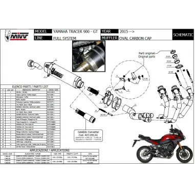 Scarico Completo Mivv Yamaha Tracer 900 15 - 2020 Terminale Oval Carbon Cap Titanio Moto