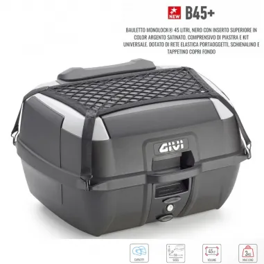 Bauletto Moto Givi 45 Litri Monolock Nero Universale Kit Completo Di Schienalino