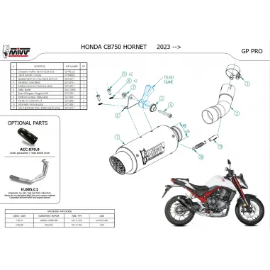 Mivv Honda Hornet 750 CB Terminale Di Scarico Moto Marmitta Gp Pro Carbonio Omologato