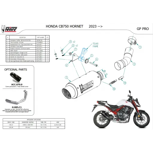 Mivv Honda Hornet 750 CB Terminale Di Scarico Moto Marmitta Gp Pro Carbonio Omologato