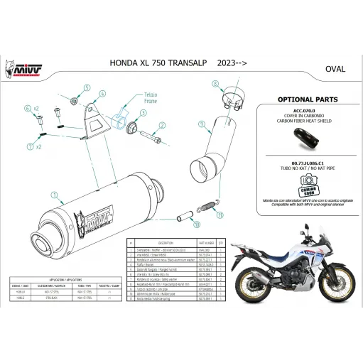 Mivv Honda Transalp 750 Terminale Di Scarico Moto Marmitta Ovale Inox Nero Omologato