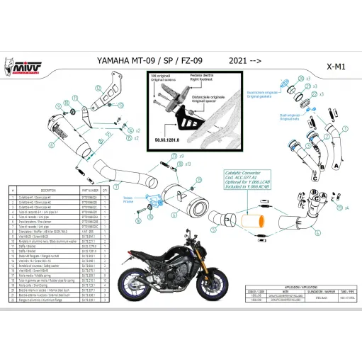 Scarico Completo Mivv Yamaha Mt-09 21 - 2023 Terminale Per Moto X-M1 Inox Nero