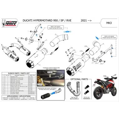 Mivv Ducati Hypermotard 950 / SP 21 - 2023 Terminali Di Scarico Per Moto 2 Slip-On Mk3 Carbonio