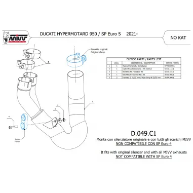 Ducati Hypermotar 950 / SP 21 - 2023 Mivv Tubo Elimina Kat Catalizzatore Moto Collettore Di Scarico
