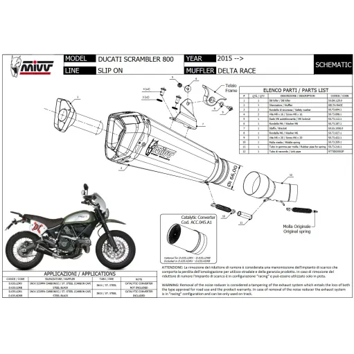 Mivv Ducati Scrambler 800 15 - 2020 Terminale Di Scarico Moto Marmitta Delta Race Inox Nero