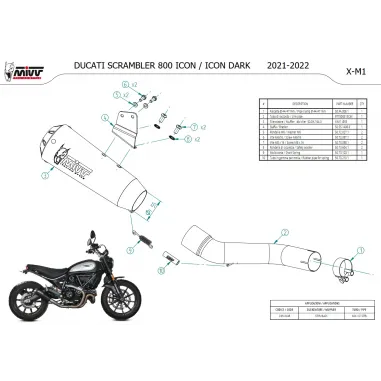 Mivv Ducati Scrambler 800 21 - 2022 Terminale Di Scarico Moto Marmitta X-M1 Inox Nero Racing