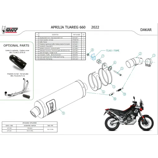 Mivv Aprilia Tuareg 660 Terminale Di Scarico Moto Marmitta Dakar Inox