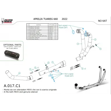 Aprilia Tuareg 660 Collettori Di Scarico Moto Mivv Tubo Elimina Kat Inox Catalizzatore