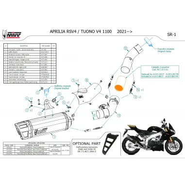 Mivv Aprilia Tuono V4 1100 21 - 2023 Terminale Di Scarico Moto Marmitta SR-1 Titanio