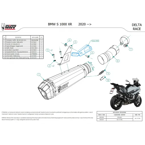 Mivv Bmw S 1000 XR 20 - 2024 Terminale Di Scarico Moto Marmitta Delta Race Inox Nero Omologato