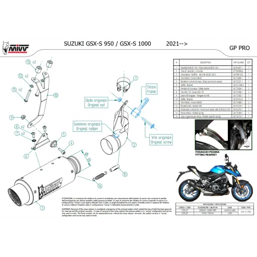 Mivv Suzuki Gsx-S 950 Terminale Di Scarico Moto Marmitta Gp Pro Titanio Omologato