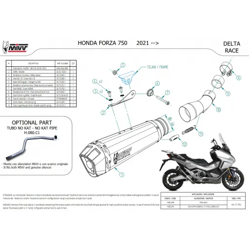 Mivv Honda Forza 750 Terminale Di Scarico Moto Delta Race Inox Nero Omologato