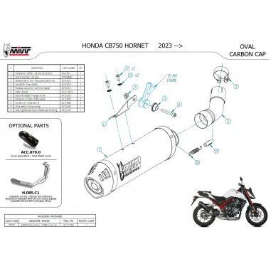 Mivv Honda Hornet 750 CB Terminale Di Scarico Moto Marmitta Oval Carbon Cap Omologato