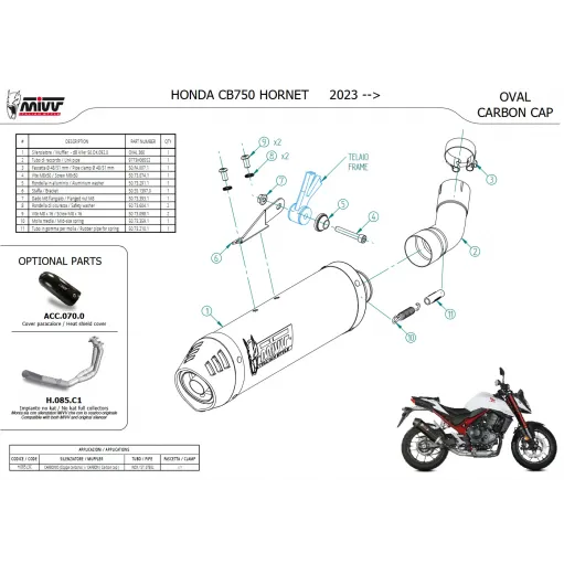 Mivv Honda Hornet 750 CB Terminale Di Scarico Moto Marmitta Oval Carbon Cap Omologato